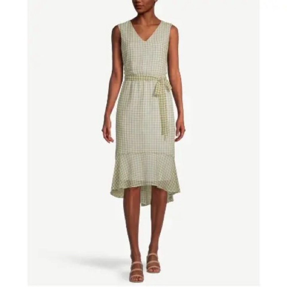 Ann Taylor Factory Gingham V-Neck Knee Length Dress Green Size 4